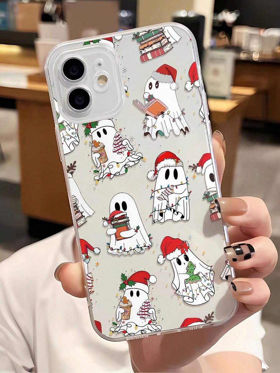 1 Piece Christmas/Halloween Ghost Cookie Design Full Coverage TPU Phone Case, Compatible With IPhone 16/16Pro/16Plus/15/15ProMax/15Pro/11/12/13/14ProMax/12Mini/13Mini/11Pro/11ProMax/12Pro/12ProMax/13Pro/13ProMax/14Pro/14ProMax, Creative And Elegant - 無色 - 查看 1