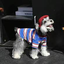 1pc Blue, Red, White Striped Dog T-Shirt, Soft And Breathable Pet Clothing, Suitable For Daily Wear, Fits Small To Medium Cats And Dogs - Blue and White - View 2