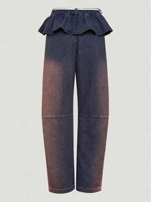 Adidas Originals Women's ORIGINALS OG 2IN1 PANT Pure Cotton 2-In-1 Loose Fit Curved Leg Denim Sweatpants KS0624 - Medium Wash - View 3
