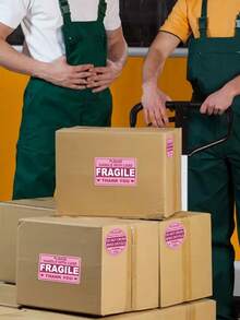 100pcs/10sheet Pink Fragile Stickers With Caution Warning Stickers Thank You Stickers For Moving Express Shipping And Packaging Permanent Adhesive Labels 3inchx2inch - Cartoon - View 3