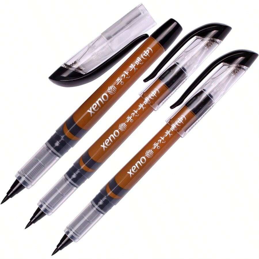 Calligraphy Brush Pen, Fude Pen, Narrow Tip, Kanji China Japan Medium Point-Black (Pack Of 3) - Multicolor - View 1
