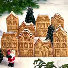 4pcs Christmas Gingerbread House Shaped Cookie Molds, 3D Cartoon Style Press Molds For Cookies/Fondant, Baking Tools For Decorating Cream Filled Cakes - Multicolor - View 4