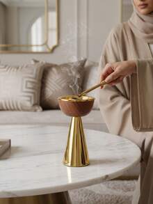 Luxury Metal Incense Burner Arabic Style, Dual-Use As Aromatherapy Diffuser And Incense Burner, Creates Elegant Atmosphere For Home And Home Decor, Suitable As Birthday Or Wedding Gift, Saudi National Day/Fragrance Corner - Wood Grain Style - View 11
