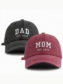 BONNY BOOM 2件裝 DAD EST.2026 與 MOM EST.2026 字母刺繡復古水洗中性棒球帽卡車帽，Y2K 戶外防曬可調節旅行度假禮物，適合聖誕節、萬聖節、情人節、母親節、父親節、感恩節、嘉年華送給親友的完美禮物 - DAD+MOM - 查看 12