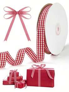 50 Yards Polyester Plaid Ribbon Grid Printed Ribbon, Red And White Exquisite Handmade Plaid Ribbon Suitable For Winter Holiday Christmas Tree Wreath Decoration Christmas Valentine's Day Birthday Gift Wrapping - Multicolor - View 4