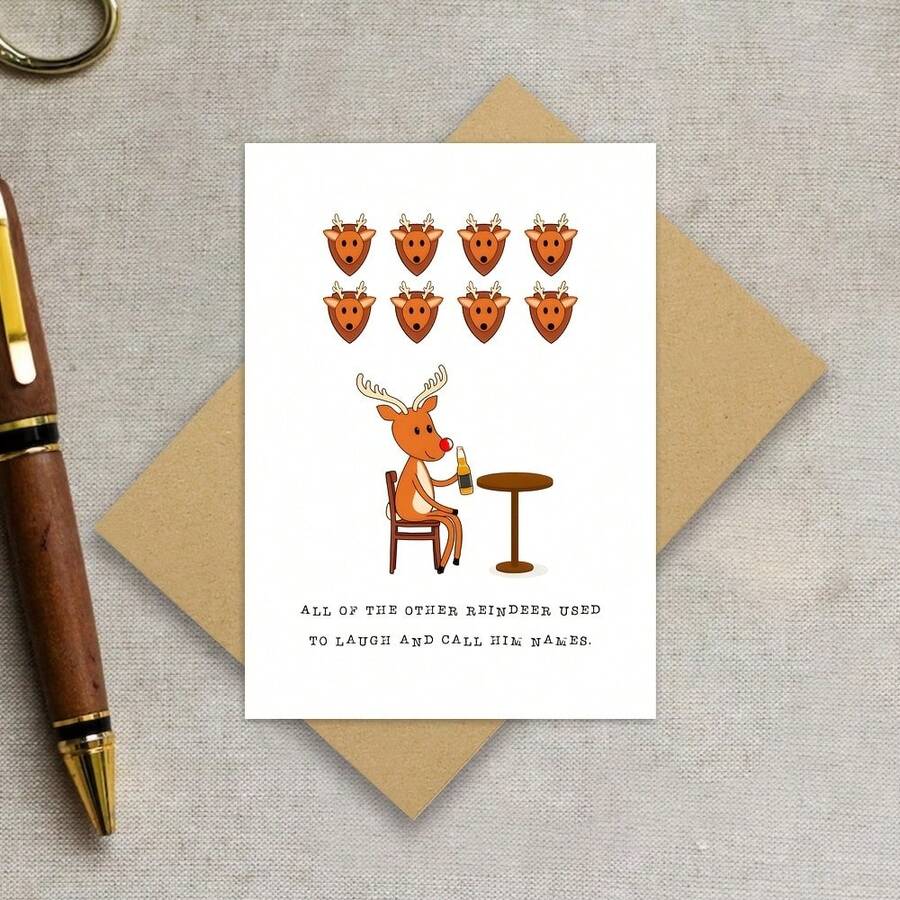 Christmas Cards, Fun Hunting Cards, "The Other Reindeer Laughed At Him," Fun Christmas Cards, Holiday Greetings For Family And Friends - Multicolor - View 1