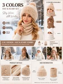 1pc Women's Plush Hat With Scarf, Windproof Warm Hat, Outdoor Winter Accessory, Winter Outfit, Valentine's Day Gift, Comfortable Winter Accessory Gift - Multicolor - View 6