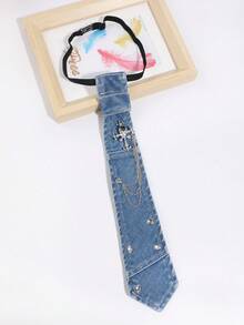 1PC Unisex Fashion Halloween Faux Rhinestone Cross Skull Chain Decor Perforated No-Hand-Punch Denim Tie, Comfortable Versatile For Halloween, Daily, Shopping, Party, Date - Multicolor - View 9