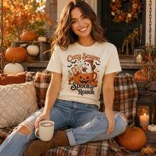 Cozy Ghost Pumpkin Spice Halloween Shirt, Spooky Fall Graphic Tee - 樣式1 - 查看 11