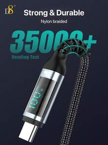 Kabel USB C ke USB C D8 1,2M Jalinan Nilon 100W 5A Kabel Pengisian Cepat PD dengan Layar Digital LED Pengukur Daya, Kabel Pengisi Daya Tipe C, Kompatibel dengan iPhone Duo/18/17/16/15, Galaxy S24/S23/S22 Kabel Sinkronisasi Data Pengisian Cepat, Kabel Tipe C Jalinan Tahan Lama - Beraneka warna - View 8