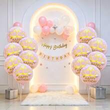 18 Inch Crown Pink & White Happy Birthday Round Foil Balloon, Party Birthday Celebration Atmosphere Decoration, Indoor Display - Multicolor - View 1