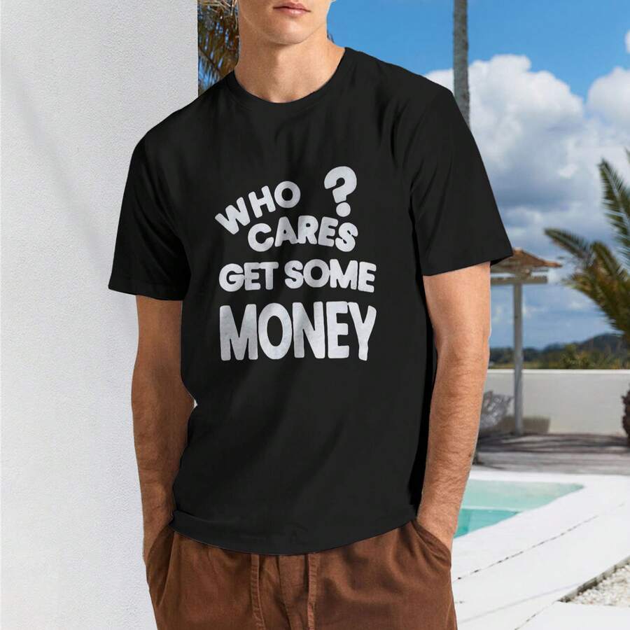 Sassy Money Quote Black T Shirt,Casual Print,Comfortable And Versatile,Letter Pattern Pure Cotton Printed T Shirt - 款式 - 查看 1