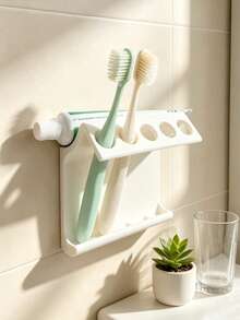 1pc Wall-Mounted Toothbrush Holder, Washroom Storage Rack, Multi-Function Organizer, Easy Installation, Space-Saving, Suitable For Bathroom, Can Store Toothbrushes, Combs, Makeup Brushes, Bathroom Storage, Home Decor, Wedding Season Graduation Season Back To School Season Halloween Christmas Gifts, Dorm Storage, Wall-Mounted Storage Bracket, Toothbrush Holder - Multicolor - View 5