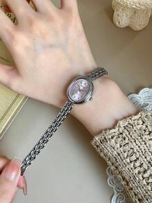 1件女款不鏽鋼錶帶手錶，經典正方形，優雅石英錶，適合日常穿著、商務、派對 - 銀色 - 查看 4