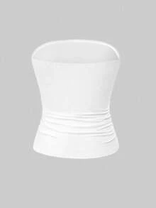 Women's Four Season Sexy Strapless Basic Solid Color Elastic Slim Fit Strapless Top, Spring And Summer Strapless Basic Vest Fashionable T-Shirt White - White - View 4