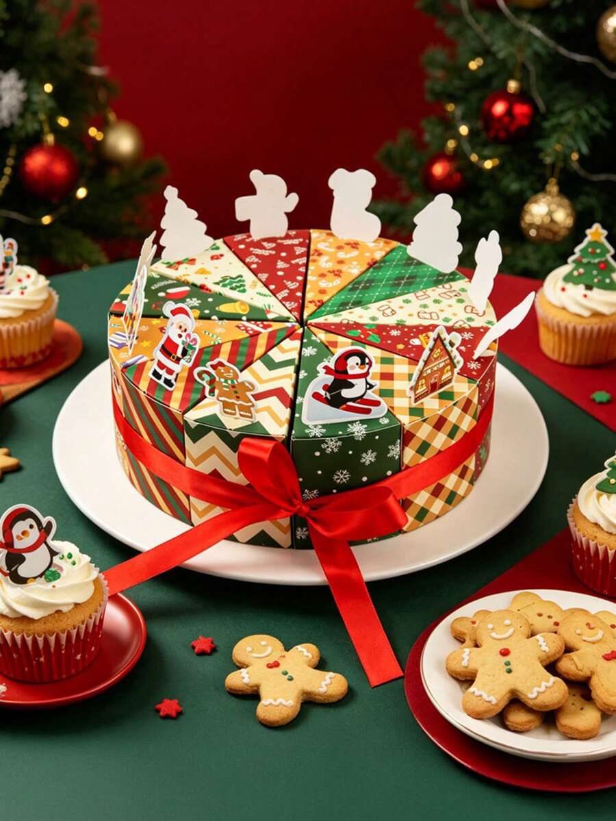 Gift For Her/Him 12pcs Pack Cake-Shaped Advent Calendar Boxes With Santa & Snowman Cutouts - DIY Christmas Countdown Calendar Suitable For Weddings, Showers, Birthdays, Xmas Party Favors, Ribbon Decorations, Tiny Gift Boxes For Tiny Decorative - Gift Box - View 1