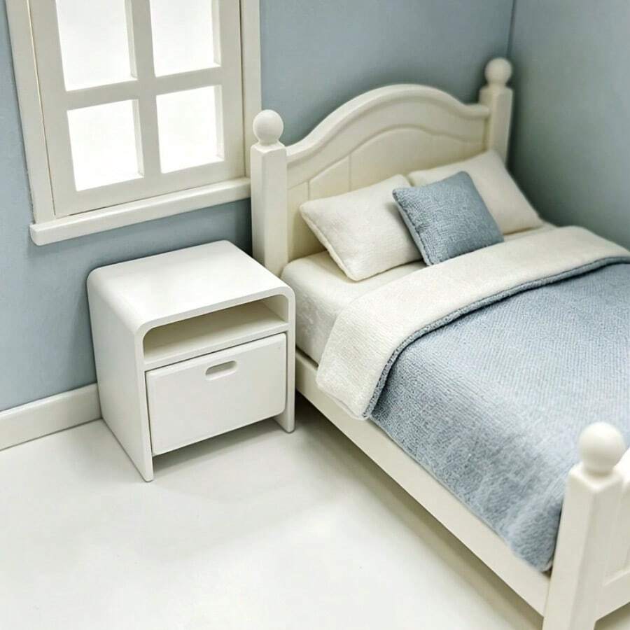 1pc Miniature Realistic Bedside Cabinet Model, Mini Bedroom Drawer Cabinet Decor, Dollhouse DIY Accessory, Miniature World Scene Building - Black - View 1