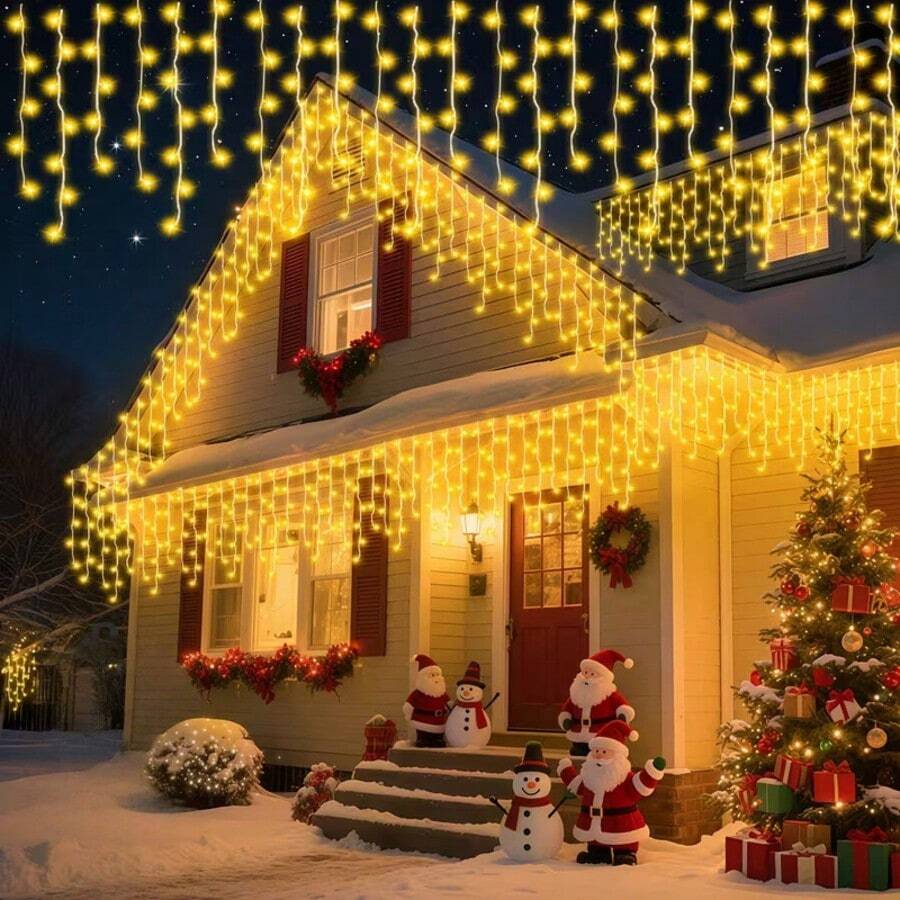 1pc Christmas Home Decor Icicle LED String Lights, Battery Powered Fairy Lights, Holiday Decoration, Christmas Lighting, Indoor/Outdoor Eaves Decor