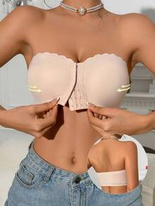 2pcs/Set Multi-Color Front-Closure Bandeau Bra, Upgraded Non-Slip Thickened Wireless Strapless Seamless Bra, Suitable For Women (A-C Cup) - Multicolor - View 4