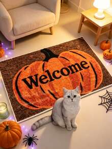 1 pieza Felpudo de Bienvenida de Calabaza de Halloween, Alfombra Pequeña, Manta Casual, Alfombra de Lado de la Cama, Alfombra de Baño, Decoración de Dormitorio, Lavable - Multicolor - Ver 4