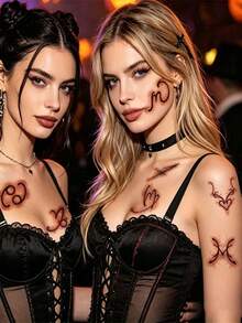 Tattoo Stickers, 12 Sheets/Set, Halloween Gothic Style 12 Zodiac Signs Pattern Body Art Design Temporary Tattoos, Easy To Apply And Remove, Halloween Cosplay Special Effects Makeup Stickers, Ideal Gift. - Brown - View 7