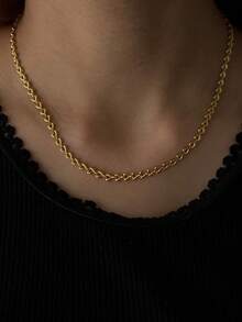 1pc Minimalist Beach Vacation Style Heart-To-Heart Chain Necklace, Women's Daily Jewelry, Stainless Steel Material, Suitable For Holiday Gift (Random Number Of Hearts) - Yellow Gold - View 5