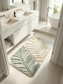 1PC Gradient Green & White Dual Banana Leaf Long Bathroom Mat, 3D Embossed Leaf Print, Fresh Natural Style Bath Mat For Shower, Sink Entrance, Suitable For Living Room, Bedroom, Entryway, Kitchen, Study, Bathroom Decoration - Multicolor - View 2