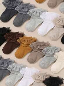 1/5 Pairs Vintage Earth Tone Ruffle Ankle Socks For Baby Girls, Soft ...