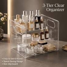 1pc 3-Tier Transparent Acrylic Cosmetic Storage Box, Large Capacity Makeup Display Rack, Desktop Drawer Organizer, Made Of Transparent Acrylic Material, Layered Design, Can Store Lipstick, Eye Cream, Cushion Powder, Lotion, Makeup Brushes - Clear - View 6
