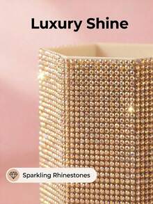 Luxury Rhinestone Makeup Brush Holder & Pen Organizer - Hexagonal Crystal Desktop Storage For Vanity, Office, And Dorm Decor (Pink/Gold/Silver) - Multicolor - View 6