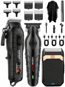 HIENA 男士無線迷你理髮器與刮鬍刀，1/2/3件可選，USB-C充電附LED顯示螢幕，鋰電池理髮修剪器，家用理髮工具，適合初學者理髮師，節日禮物 - 黑色 - 查看 14