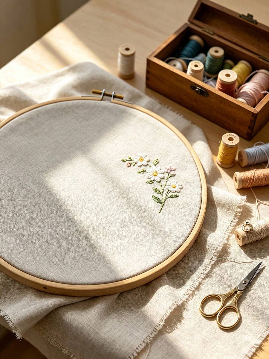 Beige Faux Linen Fabric 50*150cm, Embroidered Cross Stitch Faux Linen Fabric, Natural Linen Texture DIY Handmade Fabric, Adult Beginner Needlework Sewing Home Decor Material - 50*150cm - View 1