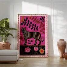 1 Pc Home Decor Poster Unframed,Folk Tiger Art Print, Vibrant Jungle Poster, Textile Style Wall Art, Bold Animal Illustration, Boho Nature Decor - A - View 8