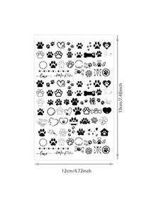 1pc Minimal Animal Paw Print Heart Bone Line Pattern Temporary Tattoo Sticker, Realistic Fake Tattoo Design, Suitable For Daily Use, Bachelorette Party Favors, Music Festivals, Cosplay, Graduation Gifts, Lasts 3-5 Days - Black - View 2