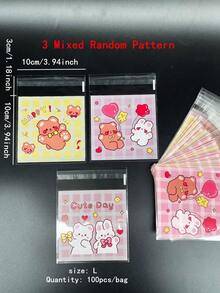 Cute Bear And Rabbit Print Self-Sealing Transparent OPP Bags, Cartoon Small Gift Bags For Holiday Gifting - Multicolor - View 3