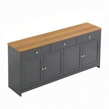 Grey And Black Sideboard With Wood Grain, Four Doors, Three Drawers, Living Room, Dining Room. Wood Color And Grey-Black - Grey - View 11
