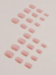 Change Your Nails With It 24片/組 極簡淡粉色短方型全覆蓋穿戴式假指甲 日系浪漫款 附1片果凍膠與1片指甲锉，適合女性與女孩派對、約會及日常配戴 - 淺粉色 - 查看 2