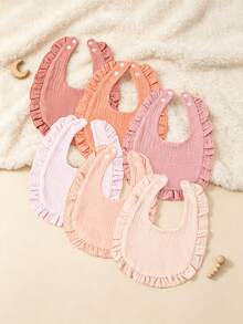 6Pcs Ruffled Crinkle Cotton Baby Drool Bibs, Absorbent Pure Cotton Stain Resistant Feeding Bibs For Newborn Boys Girls All Season - Multicolor - View 1