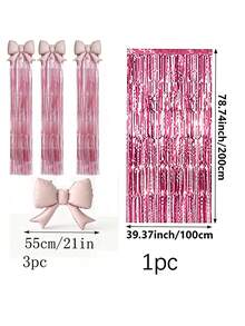 4pcs/Set 21 Inch Bow Tassel Ribbon Balloon Set, Wall Hanging Party Backdrop Decoration, Birthday, Wedding, Christmas, Halloween, Baby Shower Party Decoration, Christmas Decoration Balloons - 4-piece Pink Butterfly Balloon Rain Curtain Set - View 6