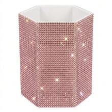 Luxury Rhinestone Makeup Brush Holder & Pen Organizer - Hexagonal Crystal Desktop Storage For Vanity, Office, And Dorm Decor (Pink/Gold/Silver) - Multicolor - View 9