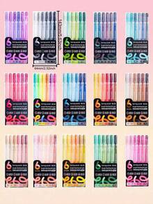 Languo 216 Farben (144 Acrylfarben + 72 Glitzerfarben) 72/54/36/24 Stücke Gelstift Set 1,0 mm feine Spitze Tagebuchstift PLUS bunte fluoreszierende Gelstifte Doodle handgezeichnete Zeitung Aquarellstifte große Kapazität starker 3D-Effekt - mehrfarbig - Übersicht 6
