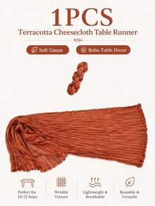 Country Style Cheesecloth Table Runner, Multiple Colors Available, Soft Semi-Transparent Gauze Table Decor, Natural Crinkle Texture, Long Flowing Tablecloth, Suitable For Wedding Receptions, Birthday Parties, Banquets, Restaurants And Home Event Decoration - Style a - View 12
