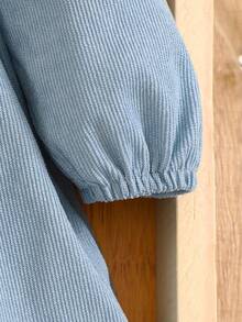 Baby Girl Corduroy Long Sleeve Dress With Rabbit And Floral Print Collar, Fresh And Gentle Style, Pastoral Charm, Suitable For Spring, Autumn, Early Winter Daily Outings And Gatherings - Dusty Blue - View 5