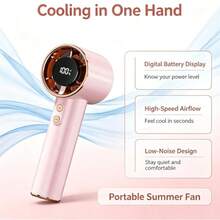 Ventilador portátil de mano, mini ventilador ajustable, cable de carga USB incluido, secador de pelo pequeño con pantalla digital para el hogar, la oficina y el exterior. Cargue con el cable original incluido. - Rosado Sandía - Ver 7