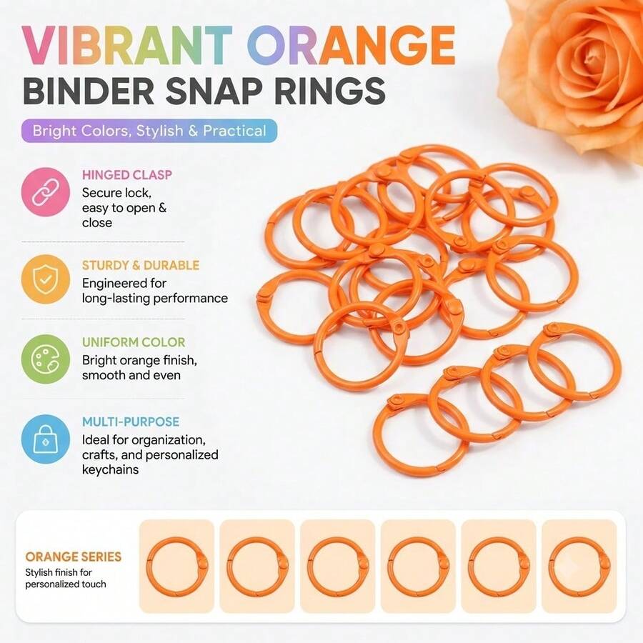 20 buah Ring Pengikat Kertas Longgar Warna Oranye Muda, Ring O-Ring Logam Terbuka yang Dapat Digunakan Kembali, Cocok untuk Kartu Indeks, Kartu Flash, Buku Catatan Perencana, Album Foto, Scrapbooking, Gantungan Kunci DIY, Pengorganisasian Kantor dan Belajar - Set - View 1