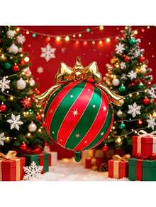 4pcs 80cm Christmas Bow Colorful Hanging Ball Set, Classic Red And Green Striped Design Full Of Holiday Atmosphere, Suitable For New Year, Christmas, Birthday Home Decor, Yard Decoration, Party Photo Props - View 6