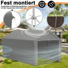 Carport Lagerzelt 3x6m Grau, verzinktes Stahlgestell, wasserdichte PE Plane, UV-Schutz, Seitenwände - 3 x 6 m - Übersicht 5