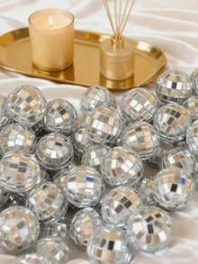 20pcs Mirror Disco Balls, Silver Reflective Glass Design, Refract Colorful Light Effects, Multiple Sizes Available, Can Be Hung Or Placed, Suitable For Party, Bar, Birthday Party, Wedding Scene Decoration, Create Retro Atmosphere, Also Can Be Used As Home Decor Ornament, Photography Prop, Atmosphere Decoration Item - Clear - View 2