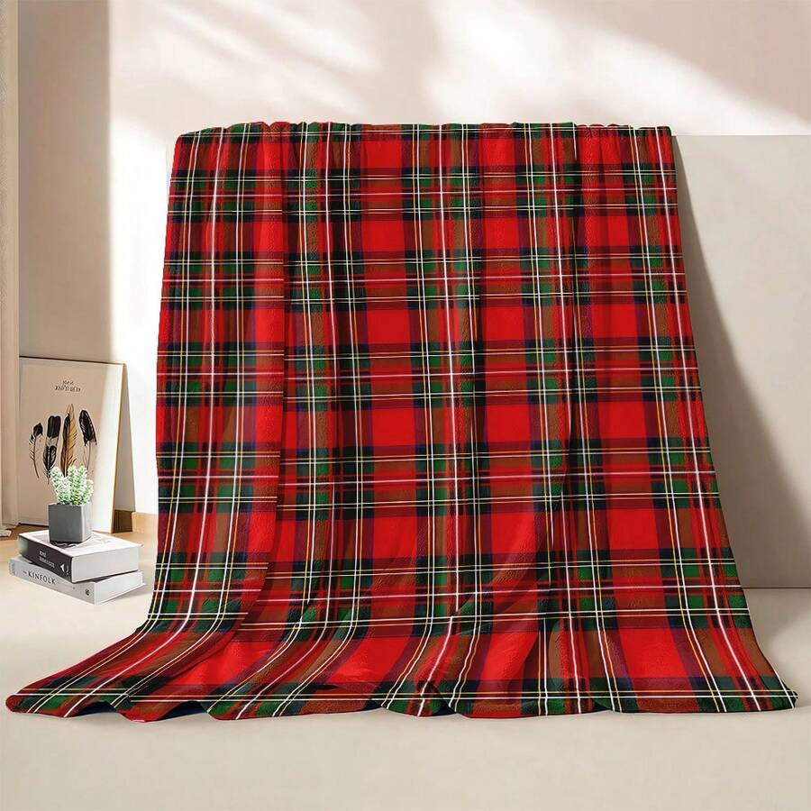 Manta de Franela a Cuadros Roja y Negra Ultra Suave Estilo Vintage - Perfecta para Cama, Sofá, Silla, Camping, Sala de Estar, Oficina - Regalo de Navidad Multifuncional