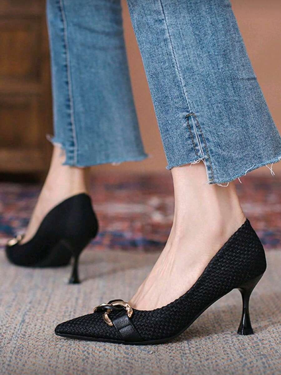Women's PU Material High Heel Shoes, New Design Comfortable Pointed Toe Stiletto Pumps, Niche Elegant Celebrity Style - Black - View 1